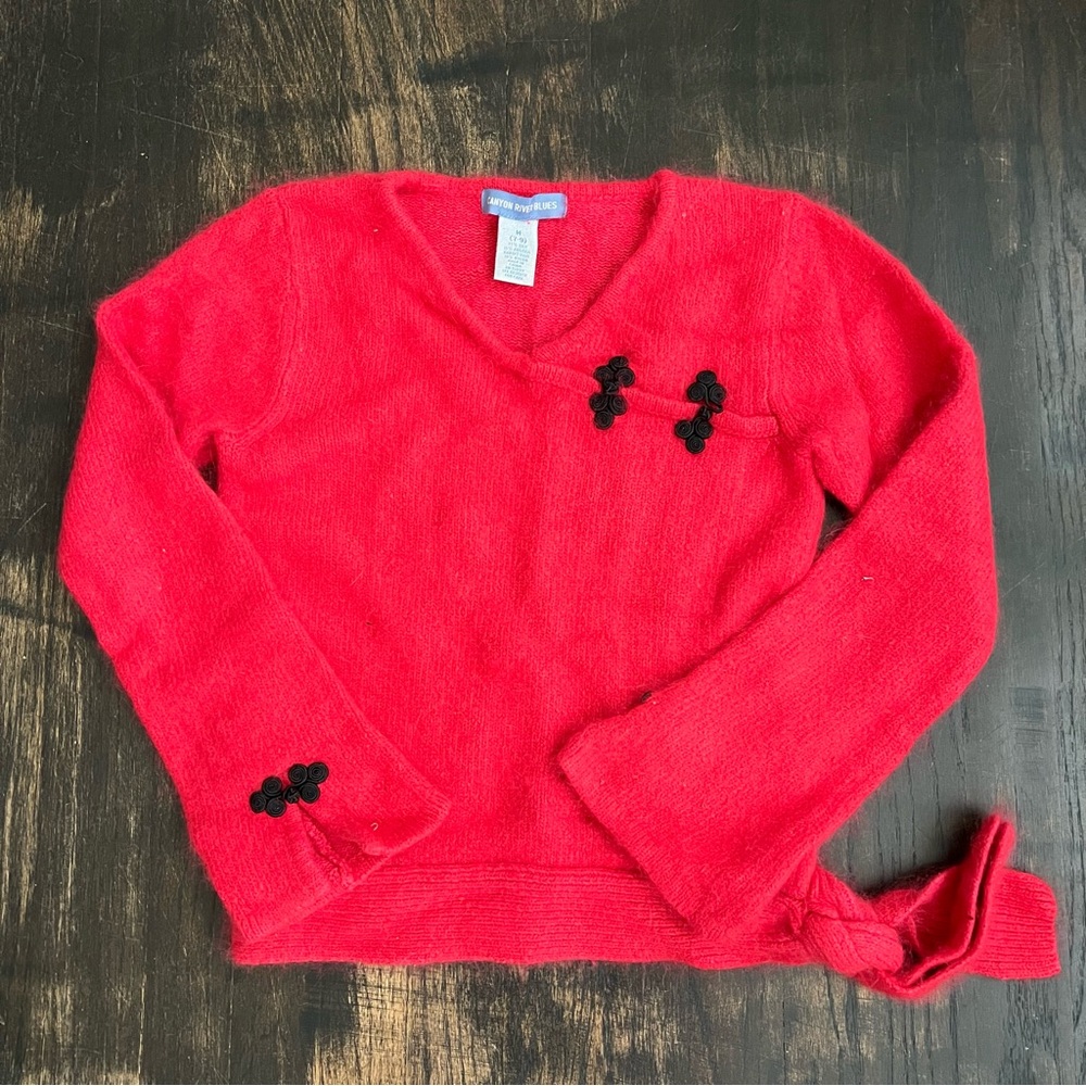 Kid’s Canyon River Blues Side Tie Pullover Long Sleeve Red Silk Angora Sweater M